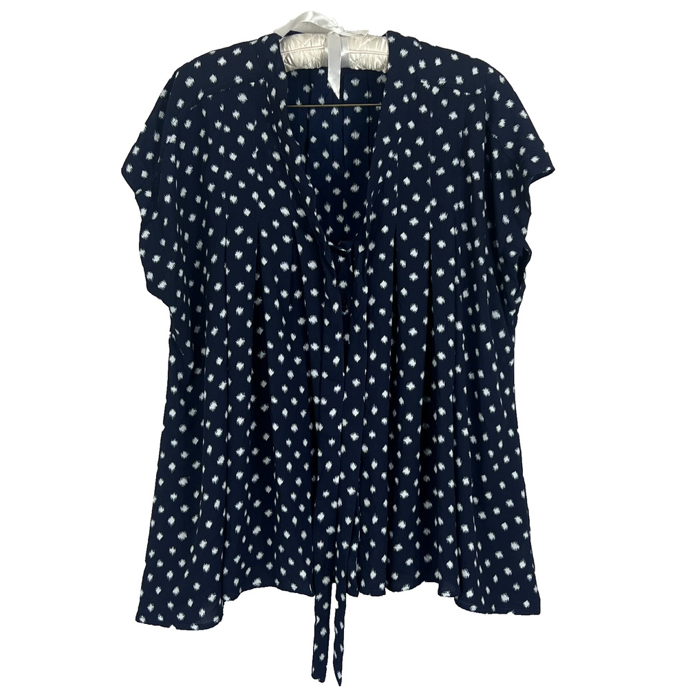 Roaman's Women's 18W Blue Polka Dot Tie Front Flutter Sleeve Blouse